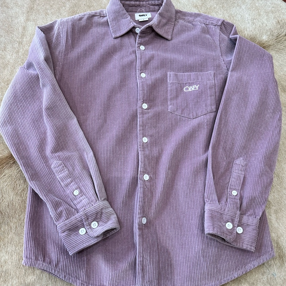 OBEY Corduroy Button-Up Shirt in Dusty Mauve